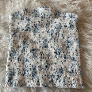 Garage Blue and White Patterned Tube Top